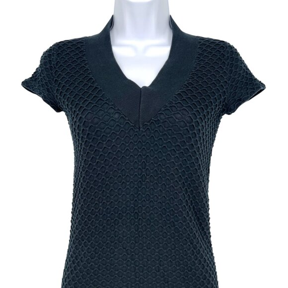 Armani Exchange Black Textured Knit V-Neck Dress Short Sleeve V-Neck Size Small - Picture 2 of 11